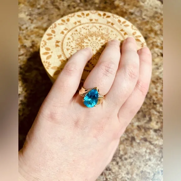 💍VNTG Samuel Aaron Blue Topaz Diamond Gold 10K THL-Size 7.25 Price is FIRM - Picture 15 of 17